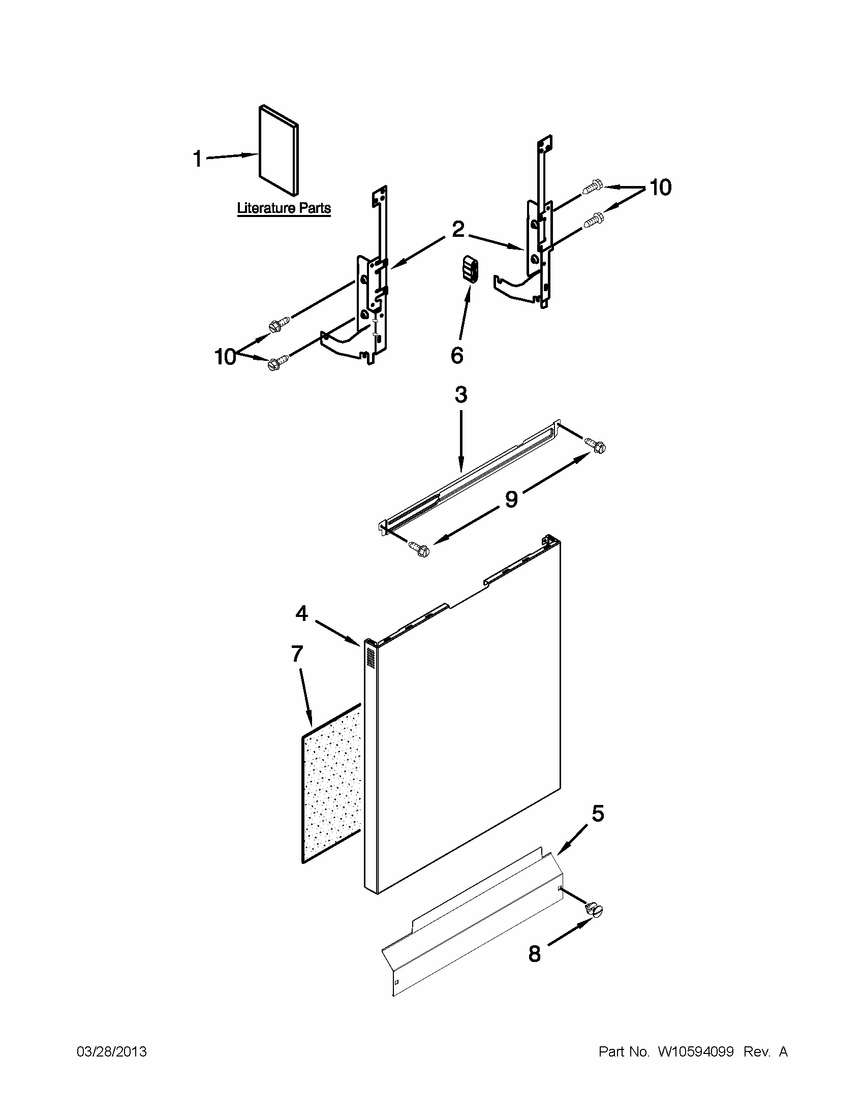 Door And Panel Parts Diagram and Parts List for 66513033K114  Kenmore Dishwasher