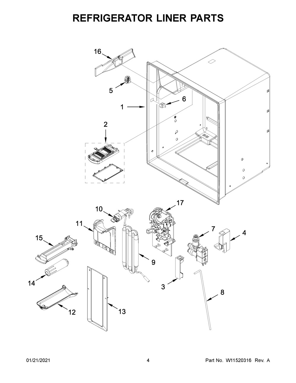Refrigerator Liner Parts Diagram and Parts List for WRF555SDFZ12  Whirlpool Refrigerator