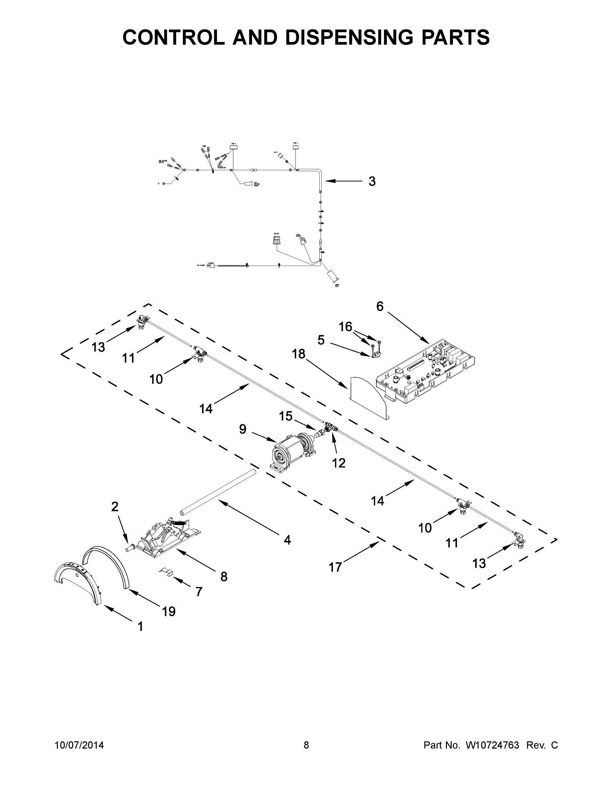 05 - CONTROL AND DISPENSING PARTS Diagram and Parts List for SFF1000CLN0  Whirlpool Washer