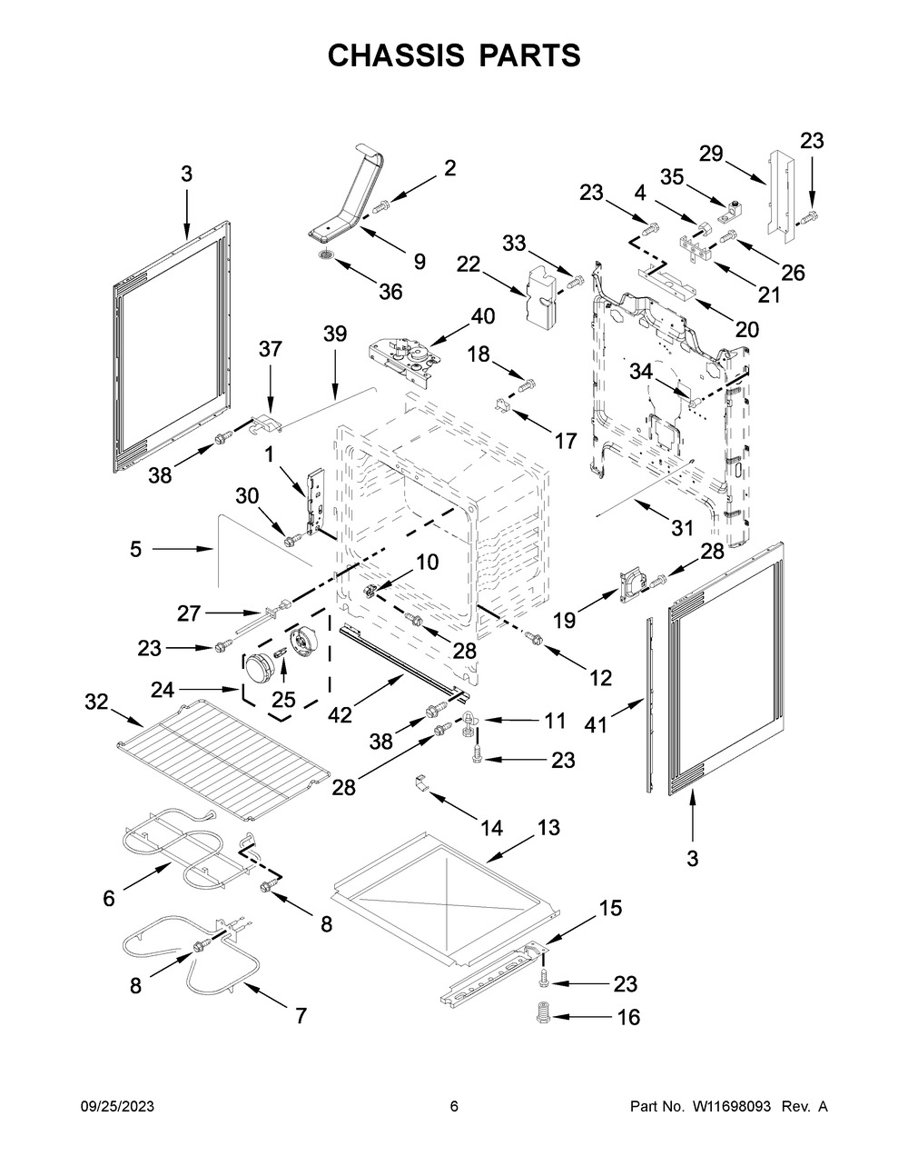 Chassis Parts Diagram and Parts List for WFE515S0JS4  Whirlpool Range