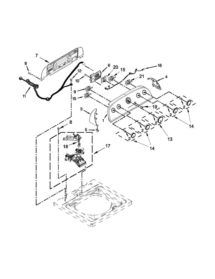 Controls And Water Inlet Parts Diagram and Parts List for WTW4850BW0  Whirlpool Washer