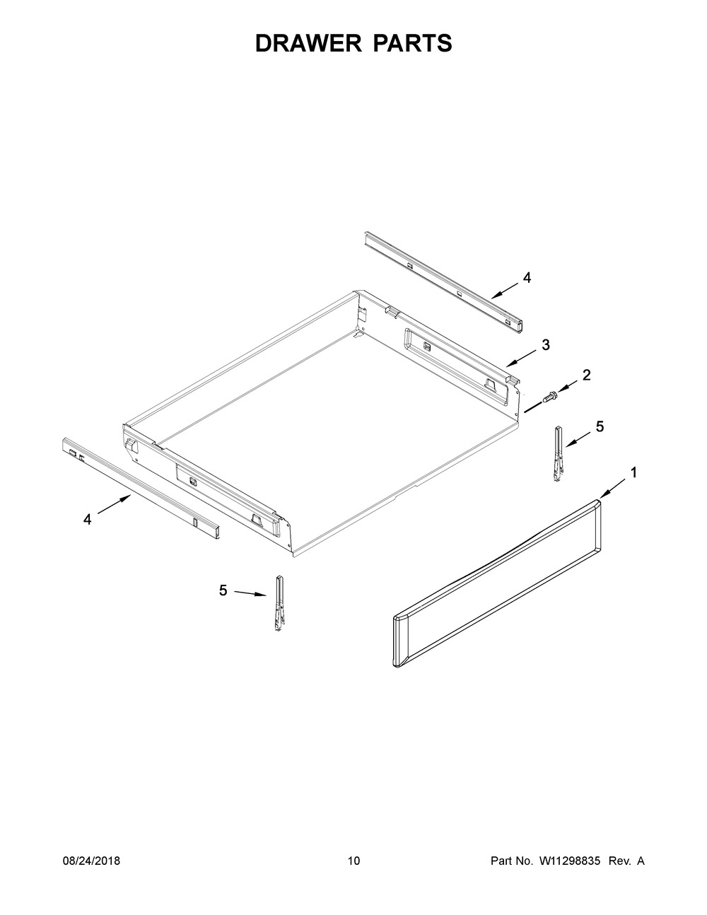 Drawer Parts Diagram and Parts List for KFEG500EWH3  Whirlpool Range