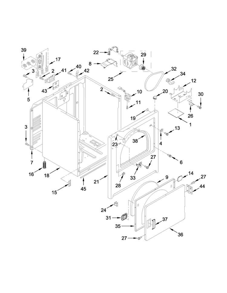 Cabinet Parts Diagram and Parts List for WED4975EW1  Whirlpool Dryer