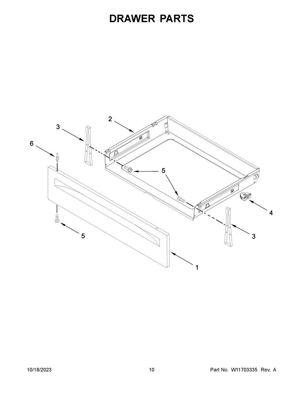 Drawer Parts Diagram and Parts List for WFE515S0JW4  Whirlpool Range