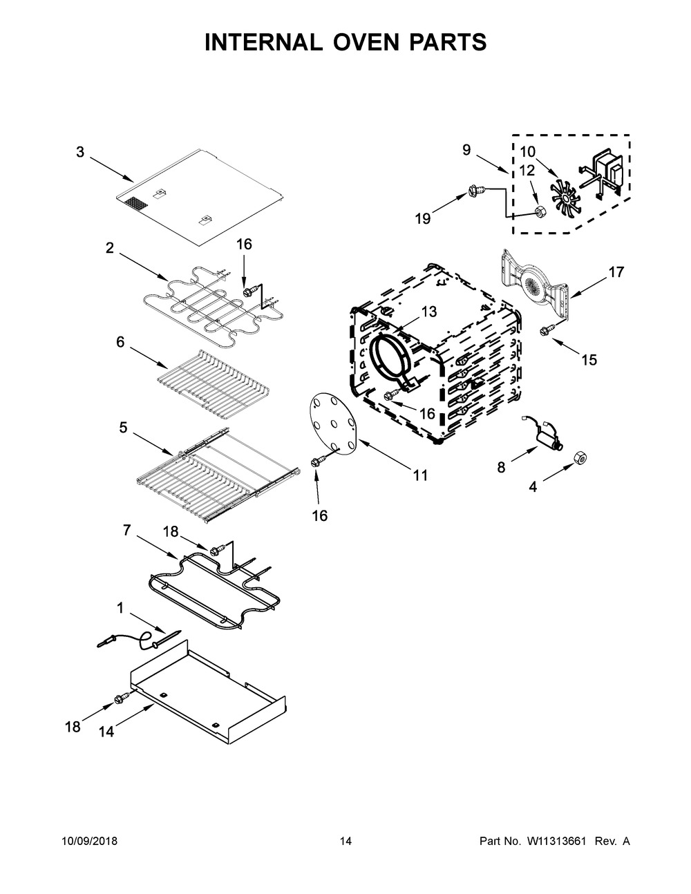 Internal Oven Parts Diagram and Parts List for KDRS467VMB00  Whirlpool Range