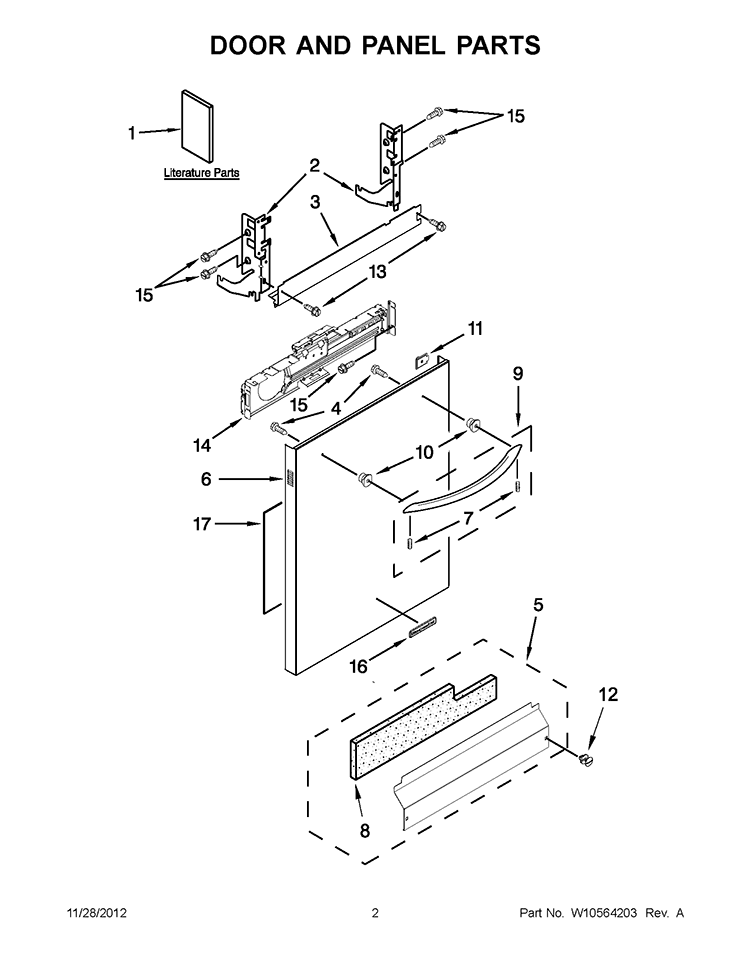 DOOR AND PANEL PARTS Diagram and Parts List for KUDE20FBBL0  KitchenAid Dishwasher