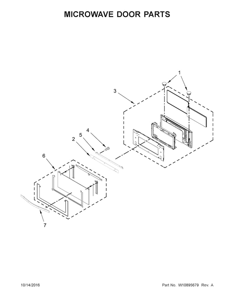 Microwave Door Parts Diagram and Parts List for WOC95EC0AB04  Whirlpool Microwave