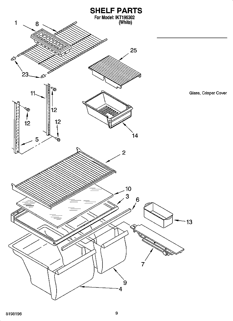 SHELF PARTS, OPTIONAL PARTS Diagram and Parts List for IKT195302  Inglis Refrigerator