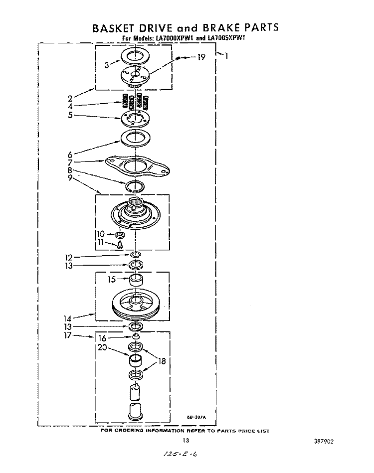 BASKET DRIVE AND BRAKE Diagram and Parts List for LA7005XPW1  Whirlpool Washer
