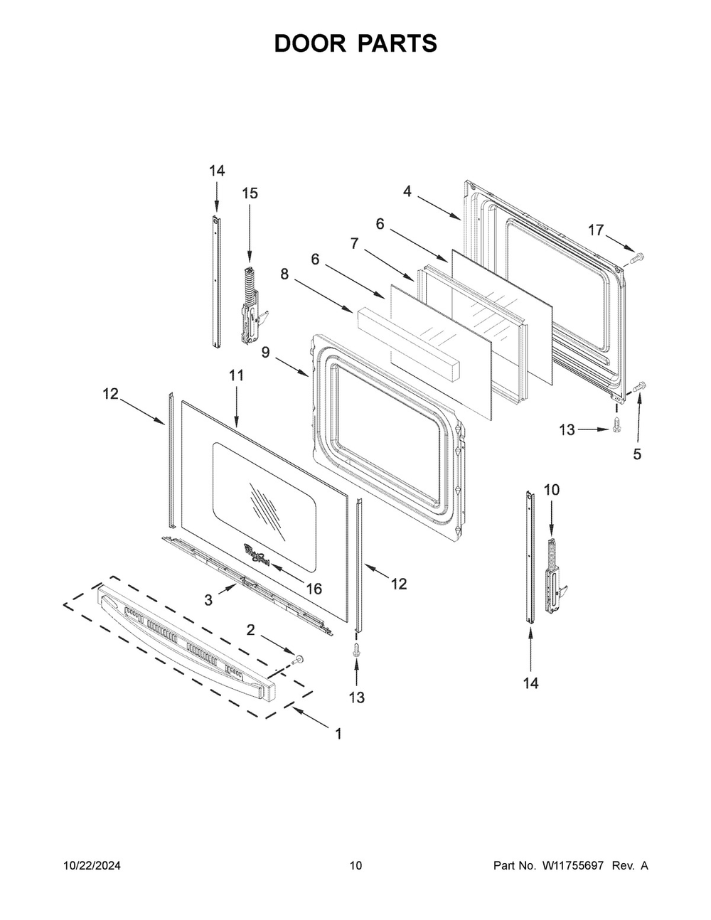 06 - Door Parts Diagram and Parts List for WFGS7530RV1  Whirlpool Range