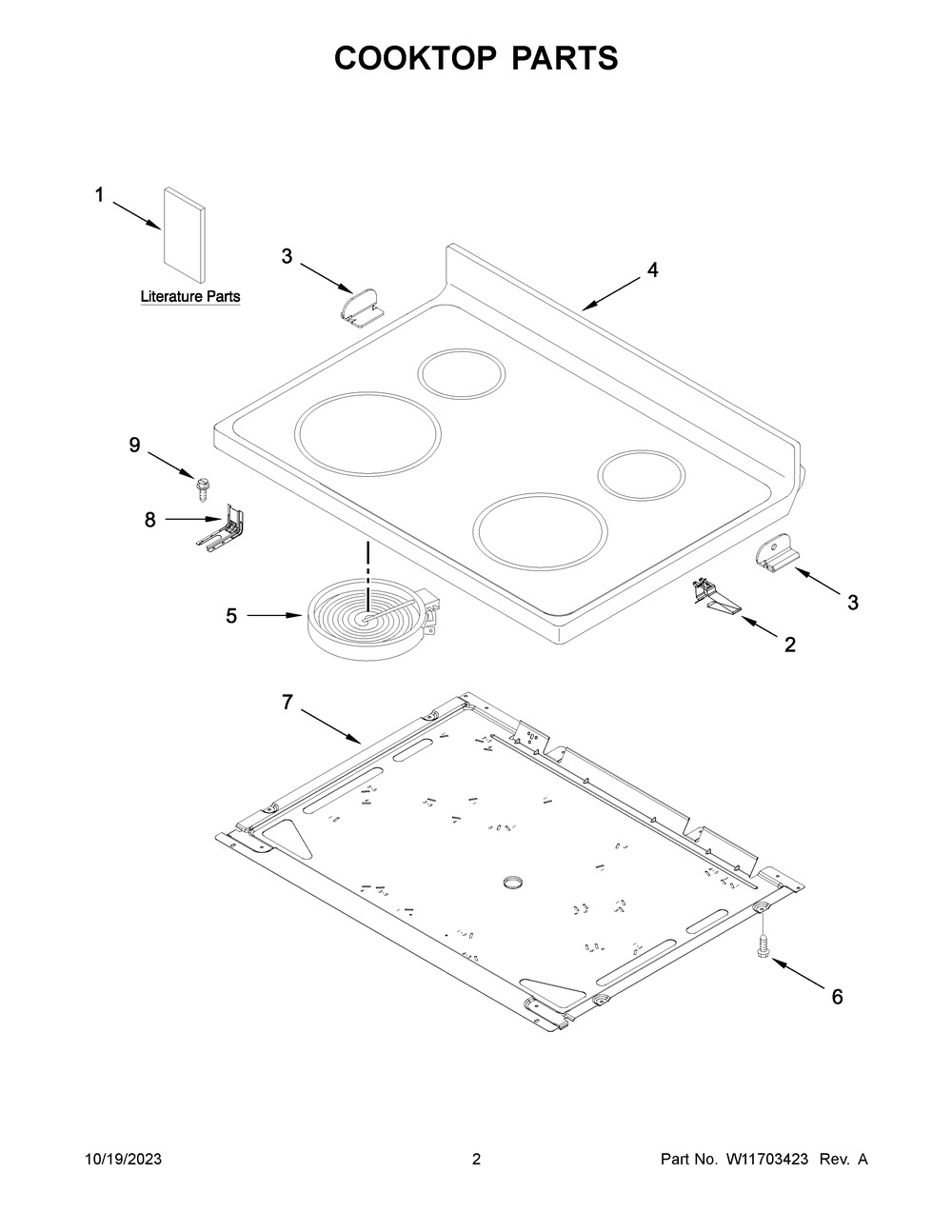 Cooktop Parts Diagram and Parts List for WFE515S0JB4  Whirlpool Range