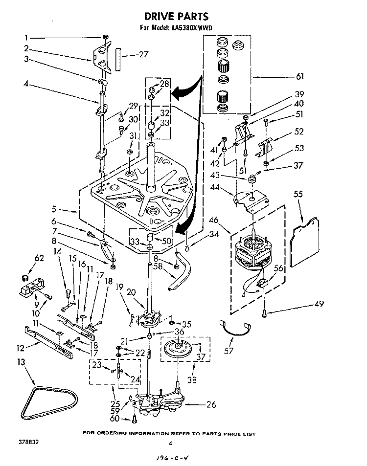 DRIVE Diagram and Parts List for LA5380XMW0  Whirlpool Washer