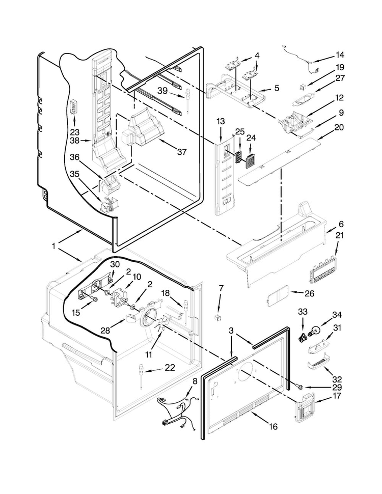 Liner Parts Diagram and Parts List for 10673009510  Kenmore Refrigerator