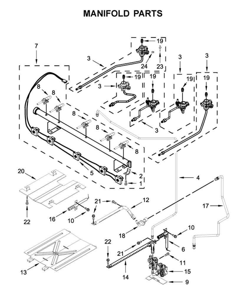 Manifold Parts Diagram and Parts List for WFG525S0JB1  Whirlpool Range