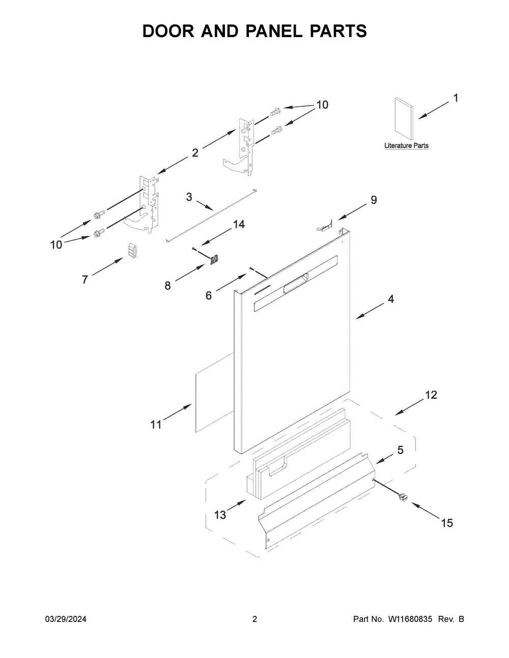 Door And Panel Parts Diagram and Parts List for WDP540HAMZ4  Whirlpool Dishwasher