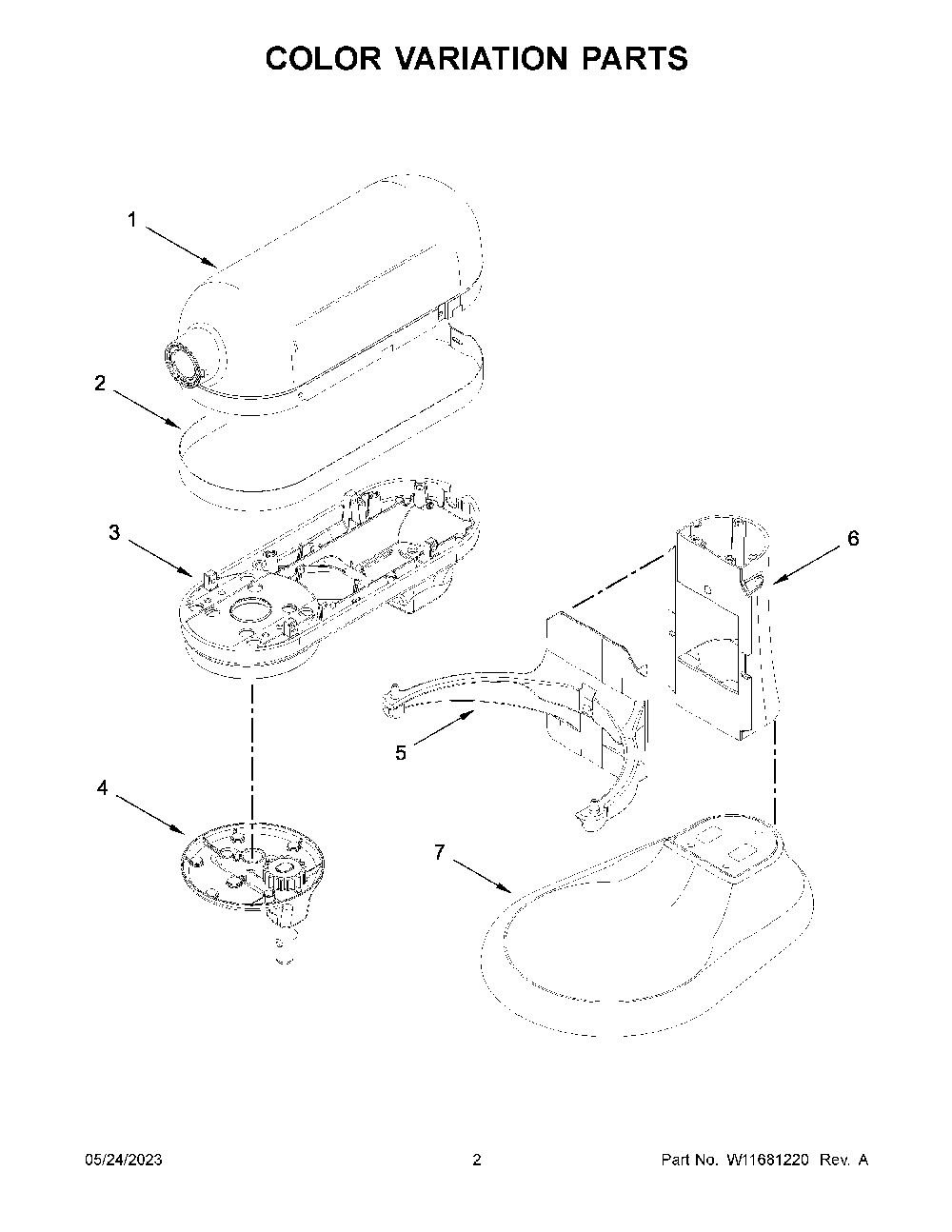 Color Variation Parts Diagram and Parts List for 5KSM60SPXRER0  KitchenAid Mixer
