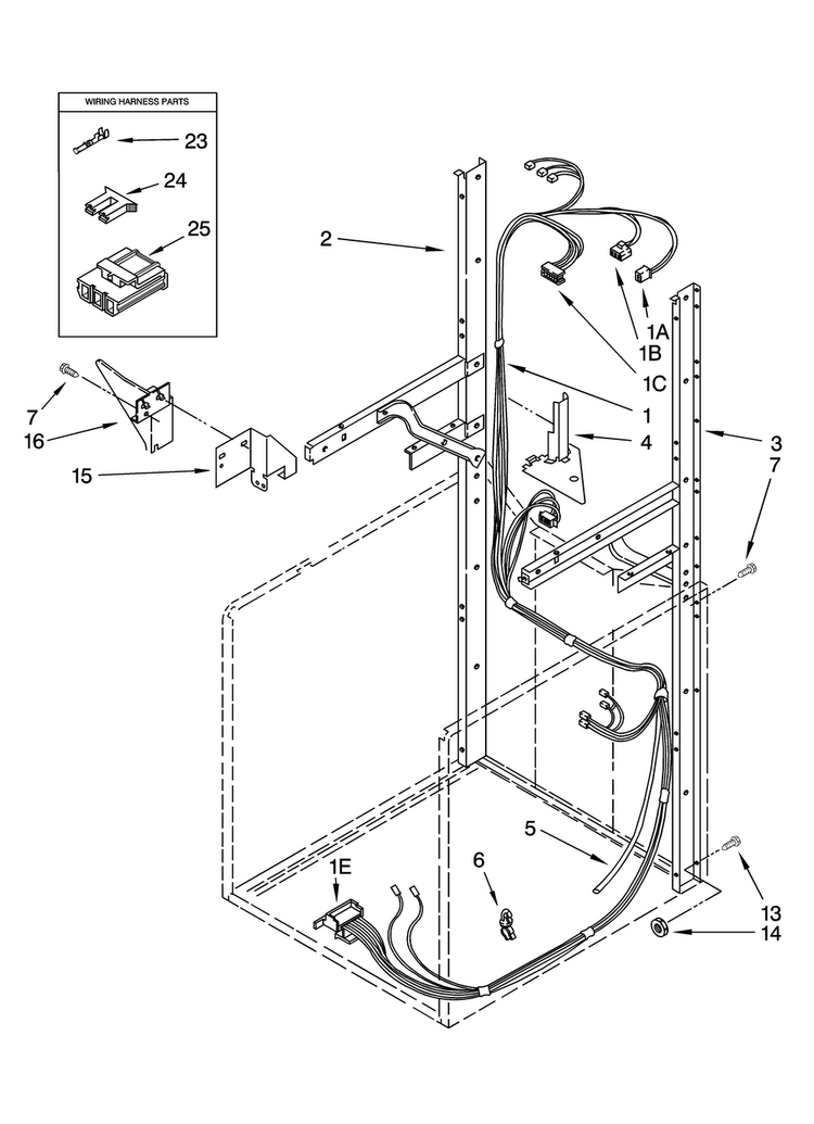 Dryer Support And Washer Harness Parts Diagram and Parts List for 11097842700  Kenmore Washer Dryer Combo