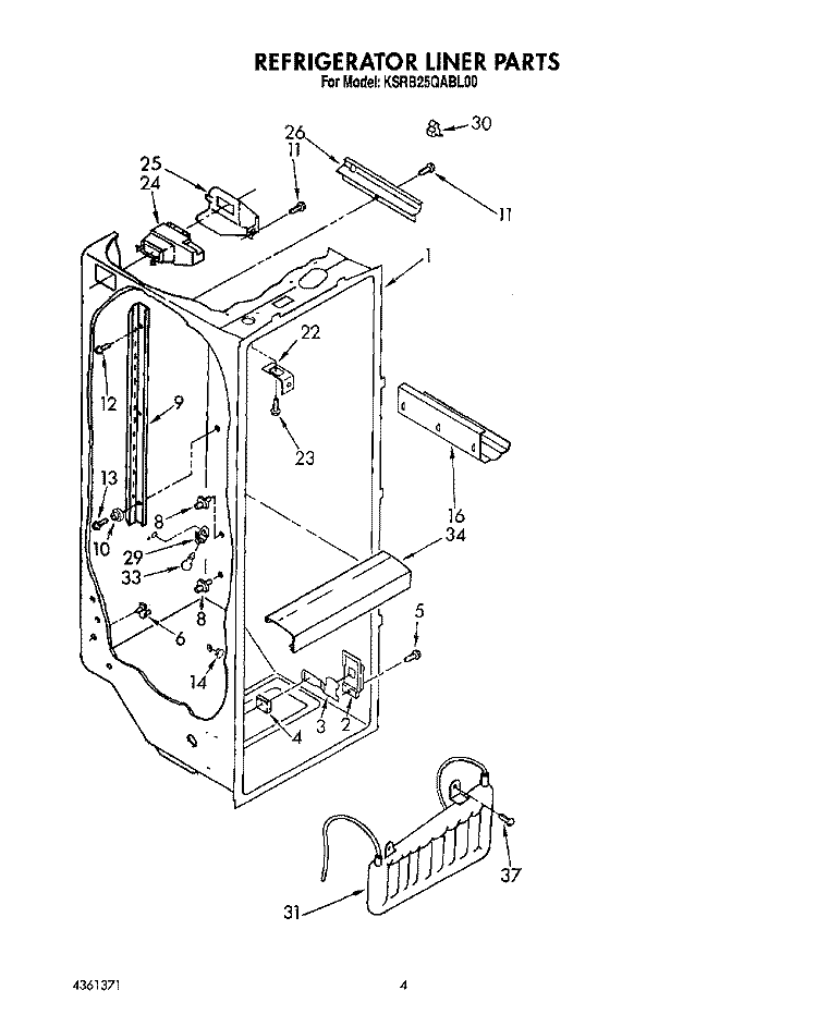 REFRIGERATOR LINER Diagram and Parts List for KSRB25QABL00  KitchenAid Refrigerator