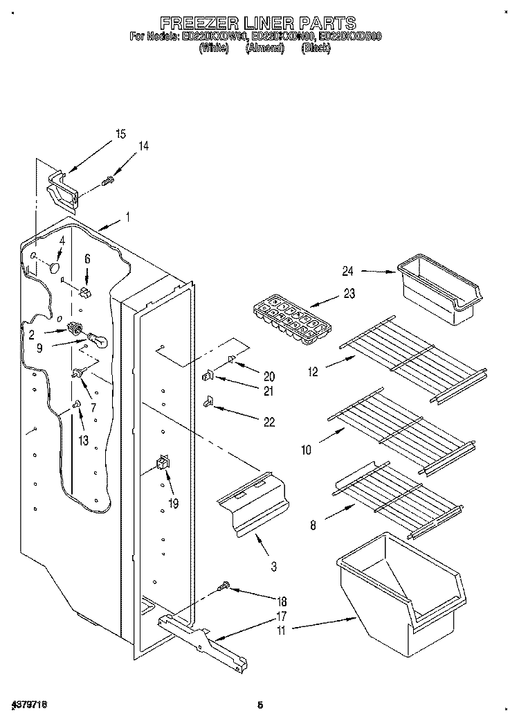 FREEZER LINER Diagram and Parts List for ED22DKXDB00  Whirlpool Refrigerator