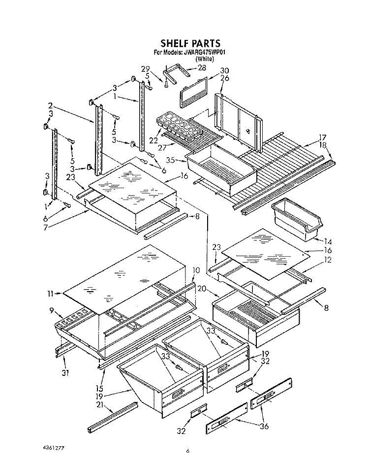 SHELF, LIT/OPTIONAL Diagram and Parts List for JWARG475WP01  Whirlpool Refrigerator