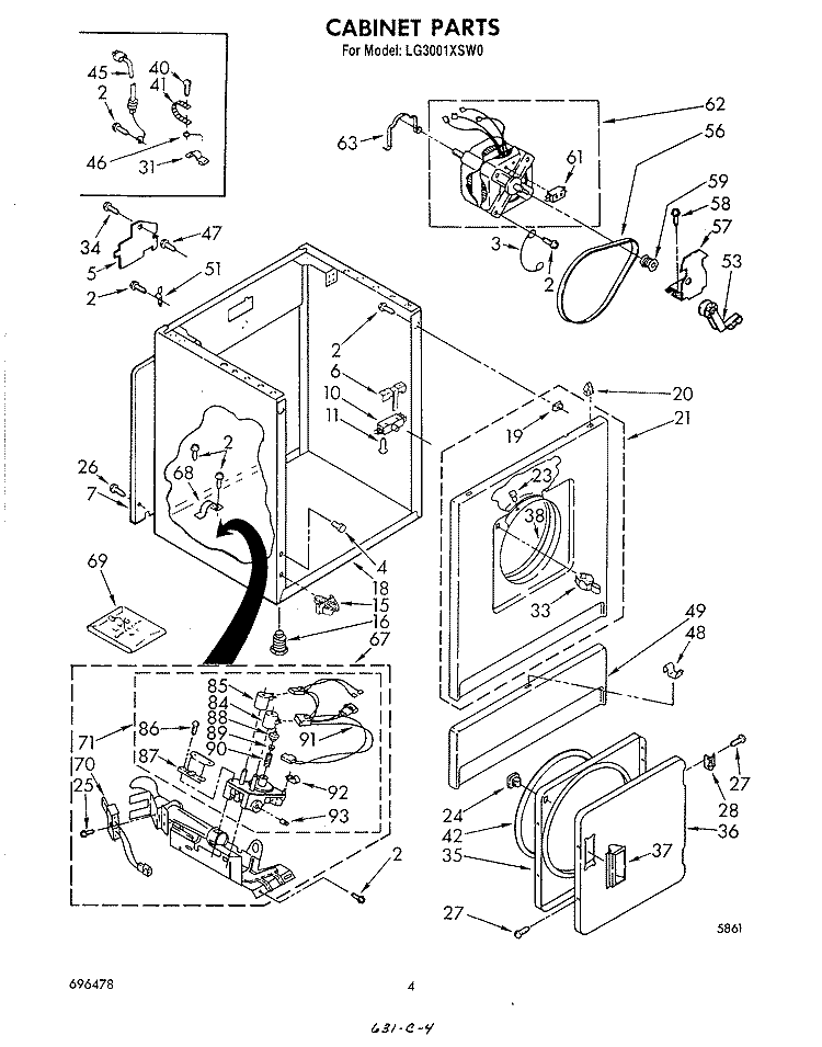CABINET Diagram and Parts List for LG3001XSW0  Whirlpool Dryer