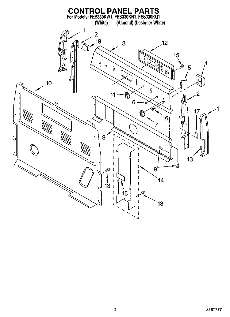 CONTROL PANEL PARTS Diagram and Parts List for FES330KQ1  Roper Range