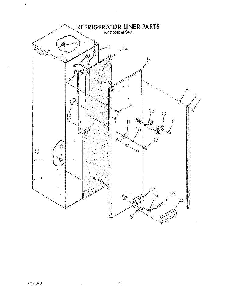REFRIGERATOR LINER Diagram and Parts List for ARG490  Whirlpool Refrigerator