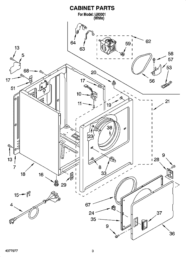 CABINET PARTS Diagram and Parts List for IJ80001  Inglis Dryer