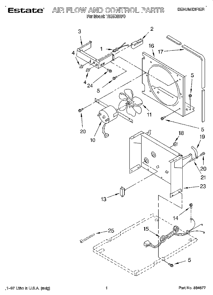 SECTION Diagram and Parts List for TD2500XF0  Whirlpool Dehumidifier
