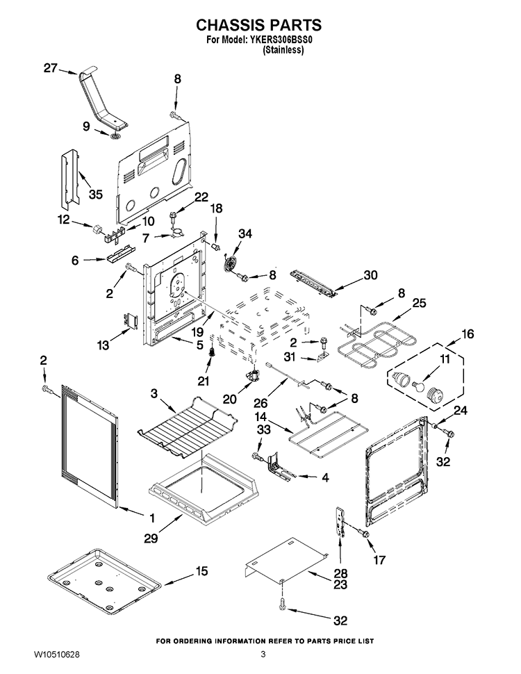 CHASSIS PARTS Diagram and Parts List for YKERS306BSS0  KitchenAid Range