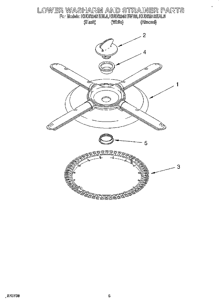 LOWER WASHARM AND STRAINER Diagram and Parts List for KUDR24SEBL5  KitchenAid Dishwasher