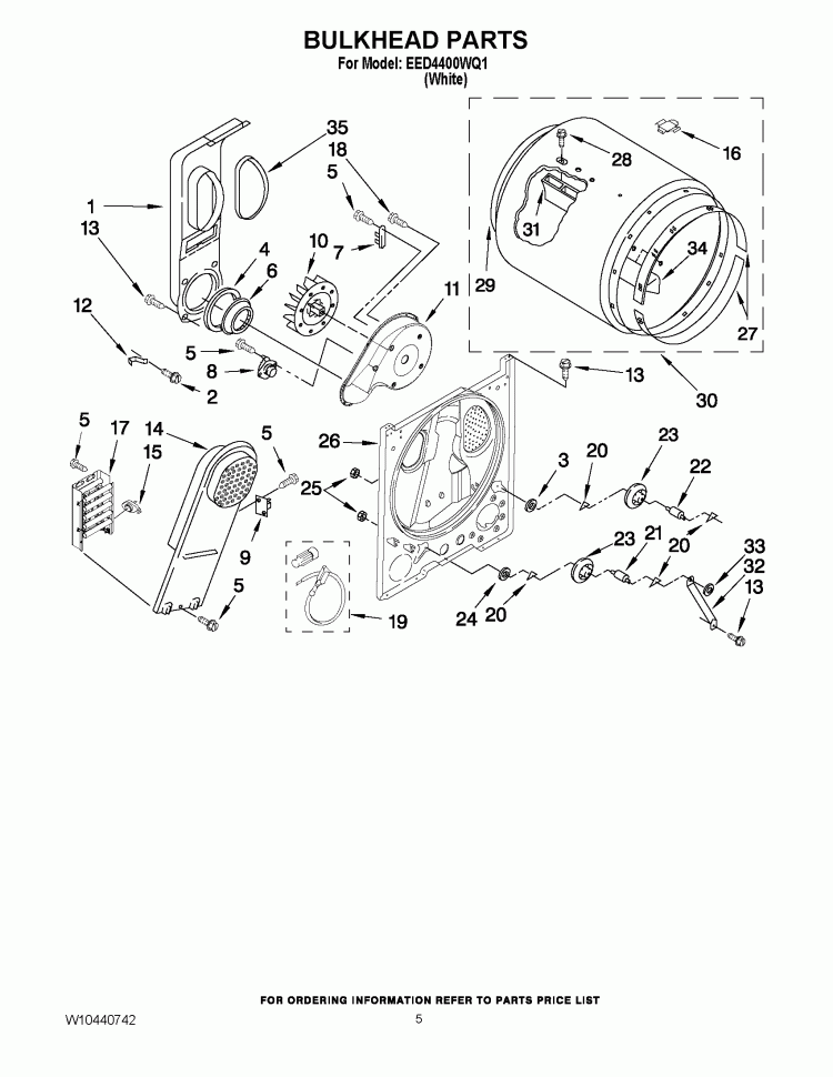 BULKHEAD PARTS Diagram and Parts List for EED4400WQ1  Estate Dryer