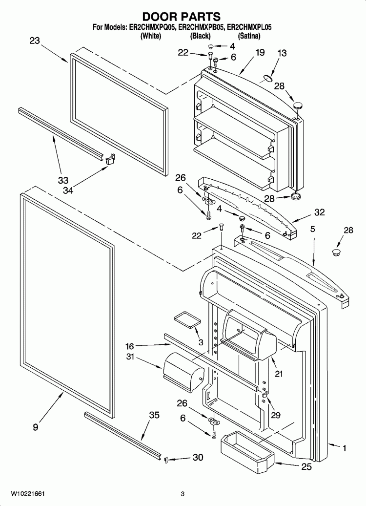 DOOR PARTS Diagram and Parts List for ER2CHMXPB05  Whirlpool Refrigerator