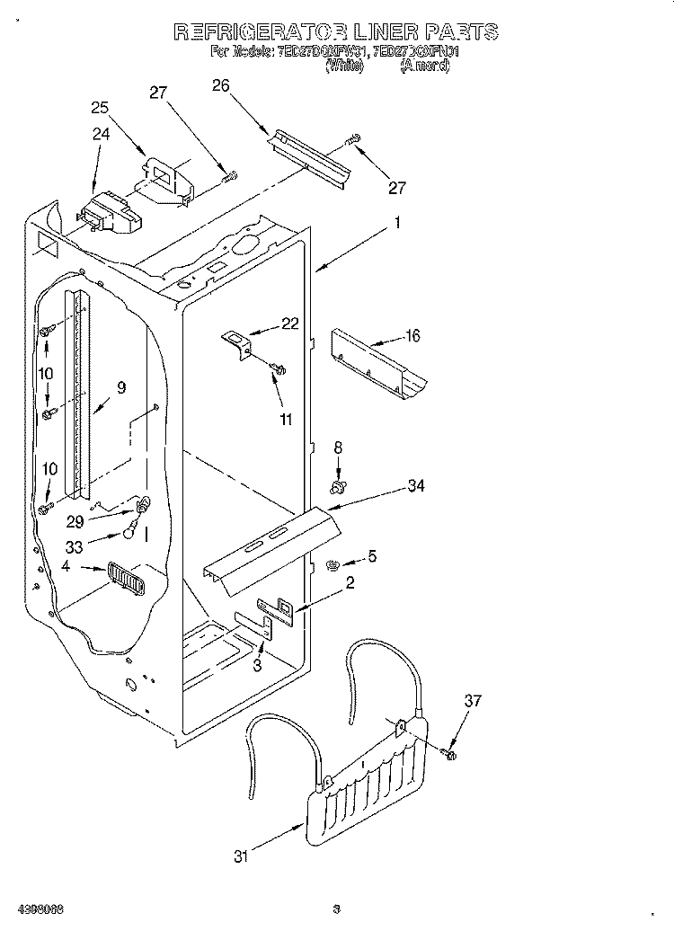 REFRIGERATOR LINER Diagram and Parts List for 7ED27DQXFW01  Whirlpool Refrigerator