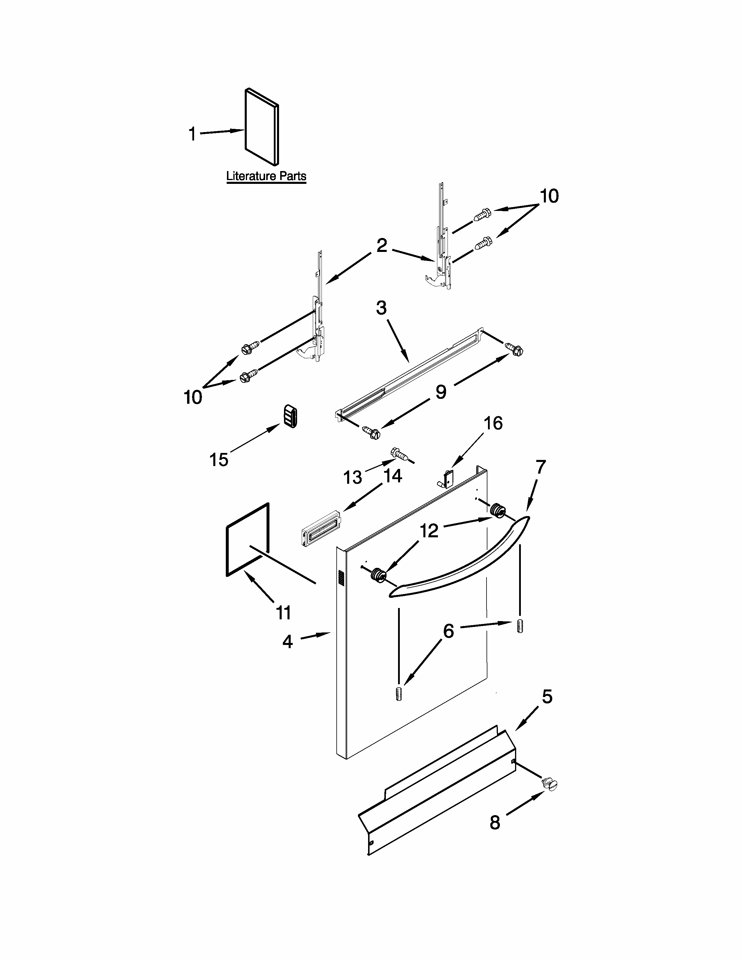 Door And Panel Parts Diagram and Parts List for 66513473N412  Kenmore Dishwasher