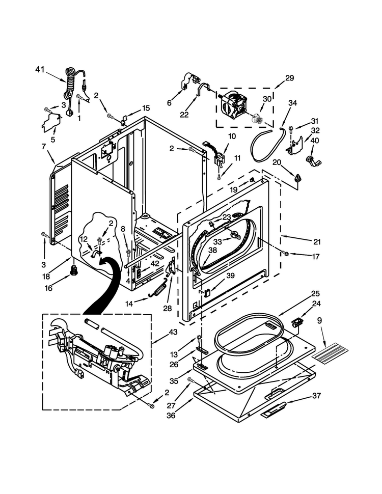 Cabinet Parts Diagram and Parts List for 7MWGD1600BM3  Whirlpool Dryer