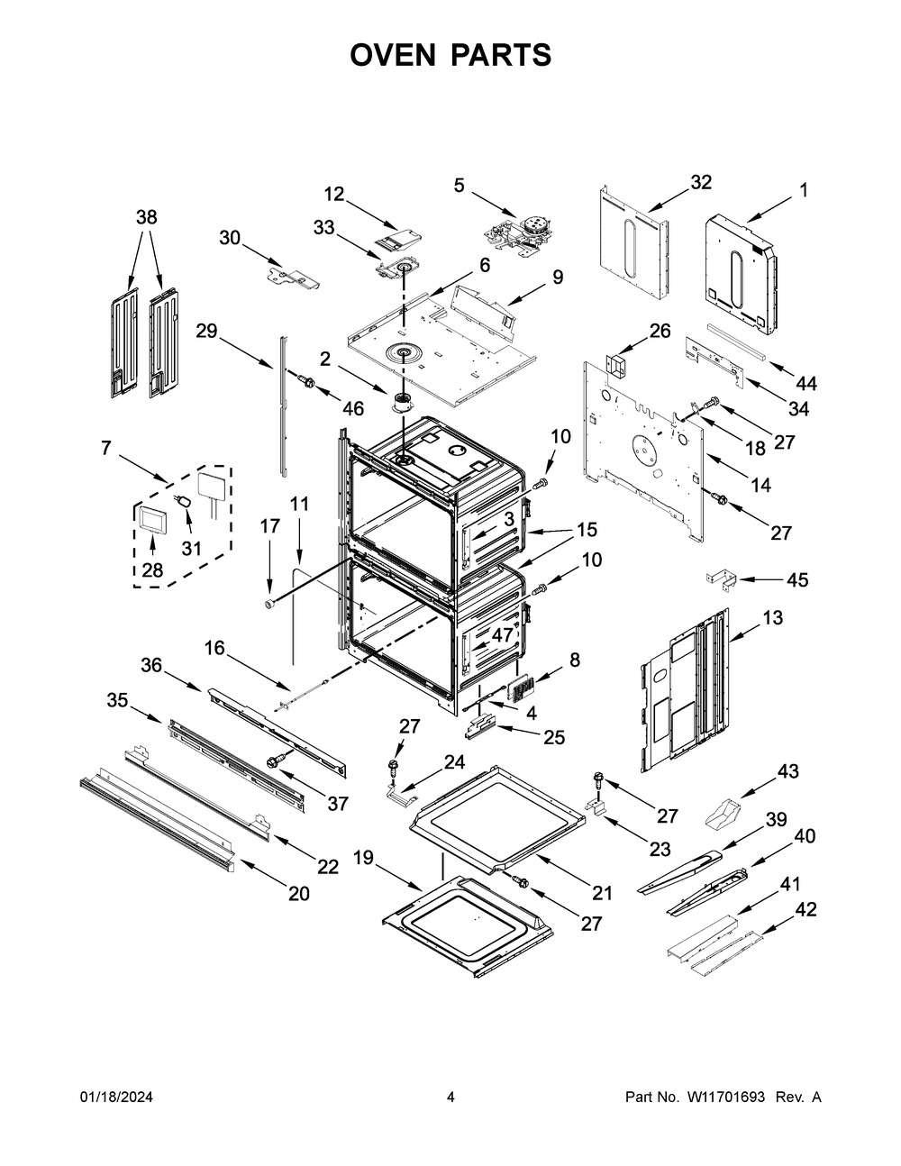Oven Parts Diagram and Parts List for KOED527PSS00  KitchenAid Wall Oven