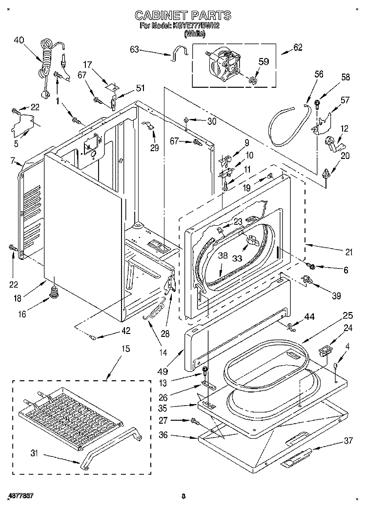 CABINET Diagram and Parts List for KGYE777BWH2  KitchenAid Dryer
