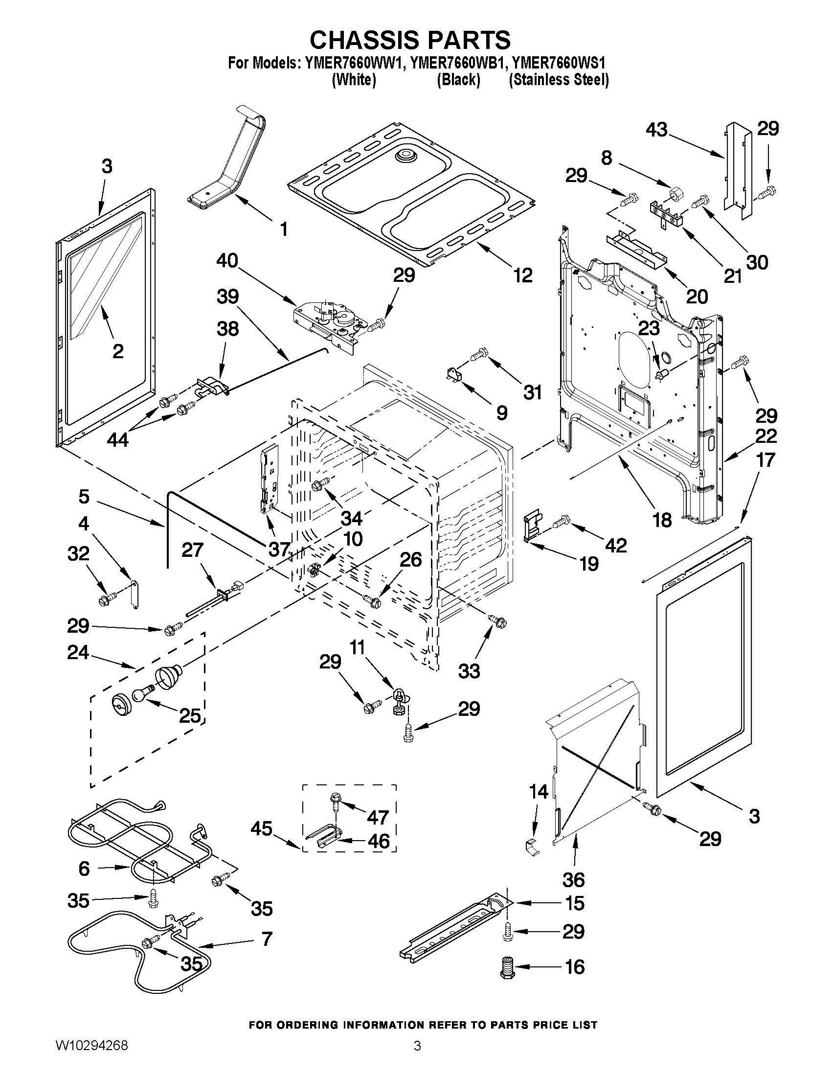03 - CHASSIS PARTS Diagram and Parts List for YMER7660WB1  Whirlpool Range