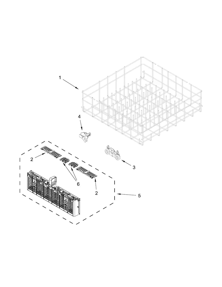 Lower Rack Parts Diagram and Parts List for WDT780SAEM0  Whirlpool Dishwasher