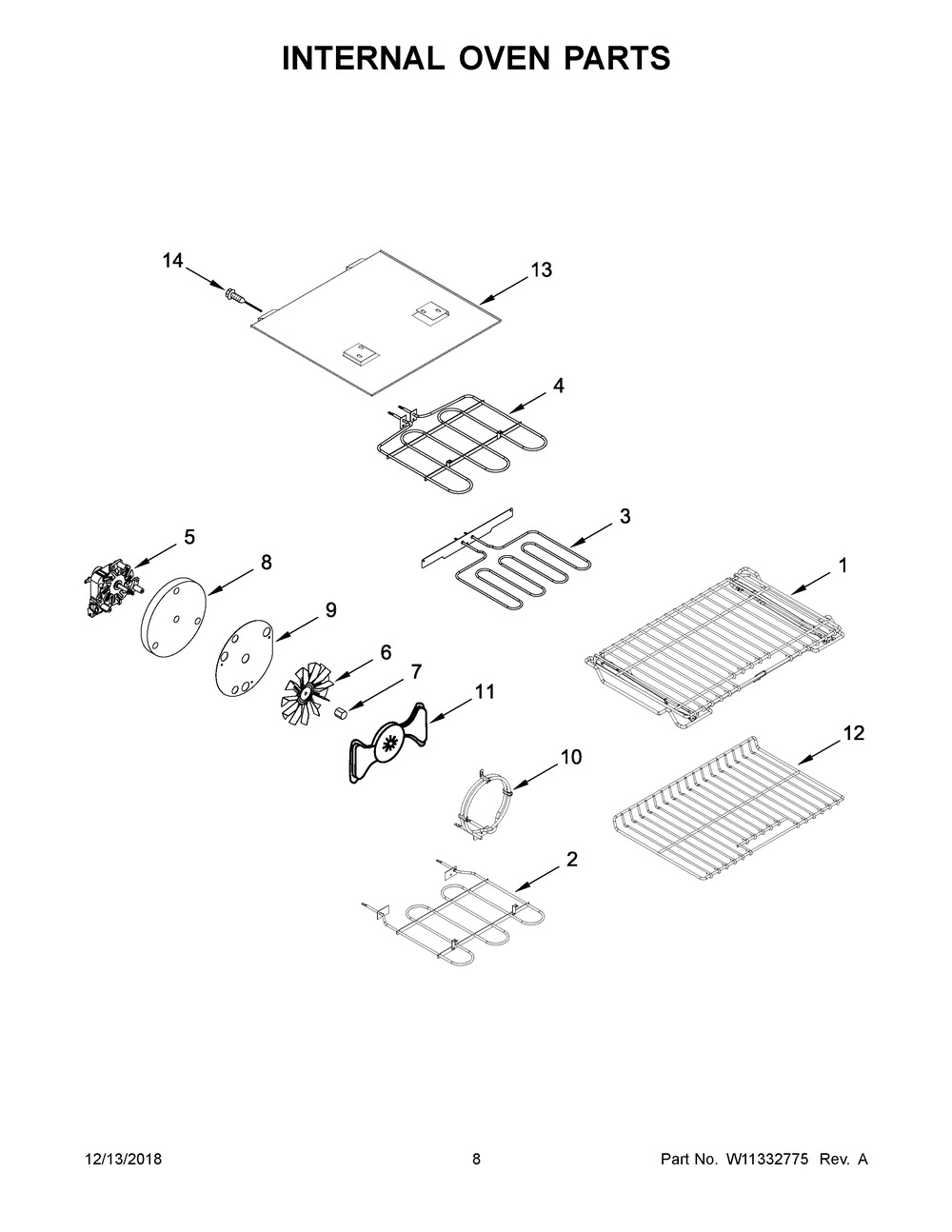 Internal Oven Parts Diagram and Parts List for YKFED500EBS3  Whirlpool Range