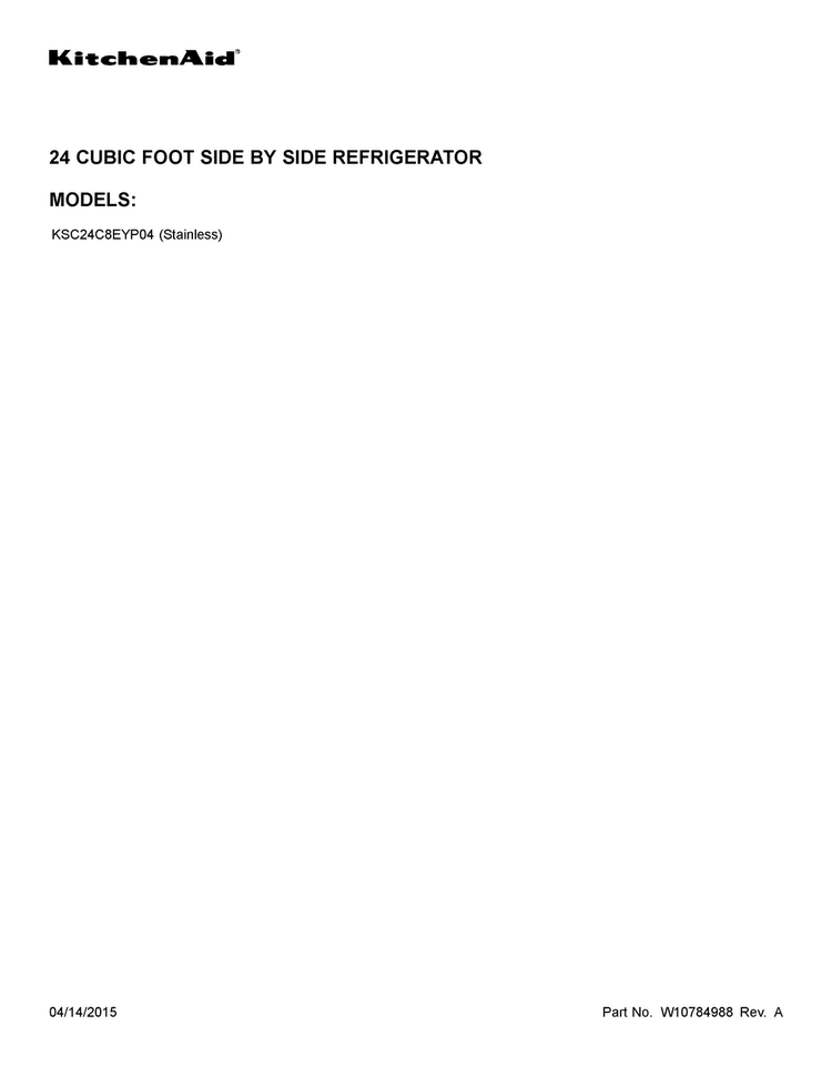 Cover Sheet Diagram and Parts List for KSC24C8EYP04  KitchenAid Refrigerator
