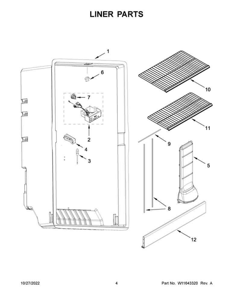 Liner Parts Diagram and Parts List for WZF34X18DW07  Whirlpool Freezer