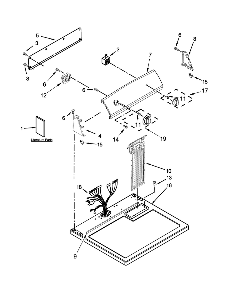 Top And Console Parts Diagram and Parts List for 110C60112310  Kenmore Dryer