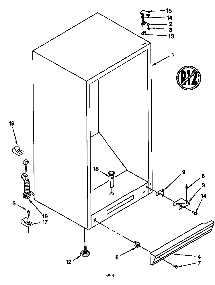 Cabinet Diagram and Parts List for EV150NXEW0  Whirlpool Freezer
