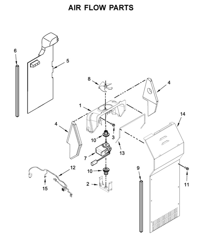 Air Flow Parts Diagram and Parts List for 10650043711  Kenmore Refrigerator