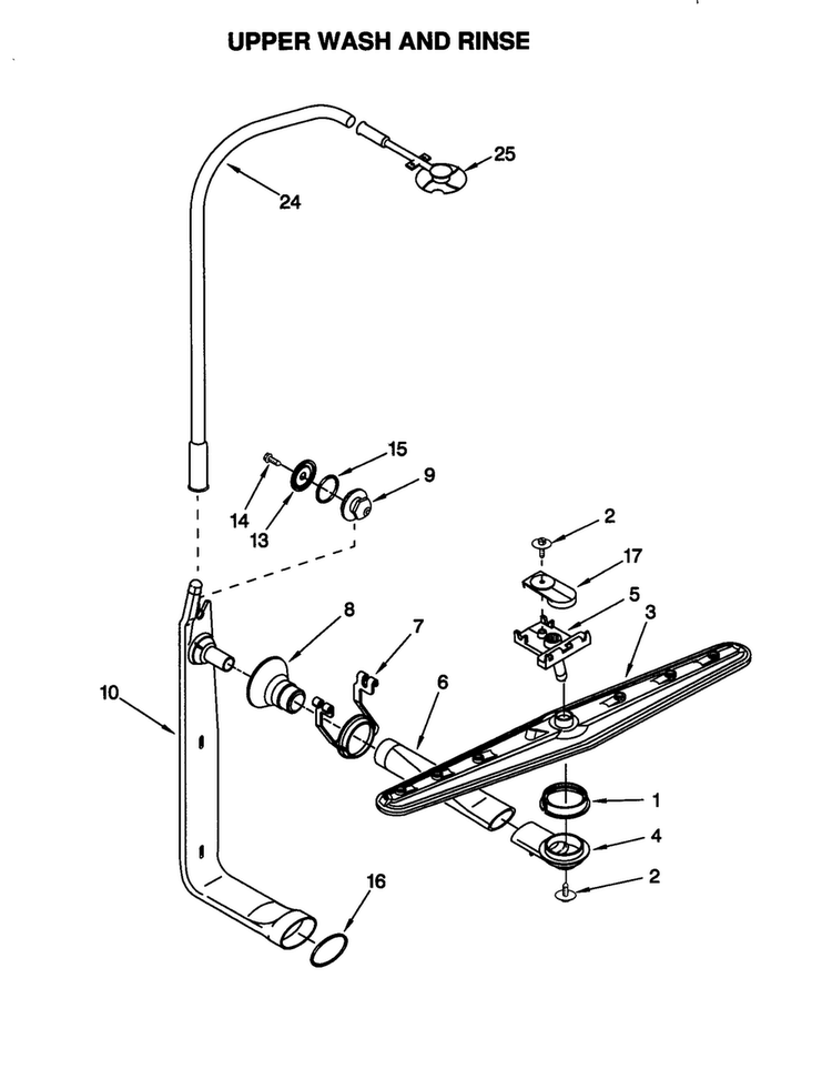 Upper Wash And Rinse Diagram and Parts List for KUDS25SEWH0  KitchenAid Dishwasher