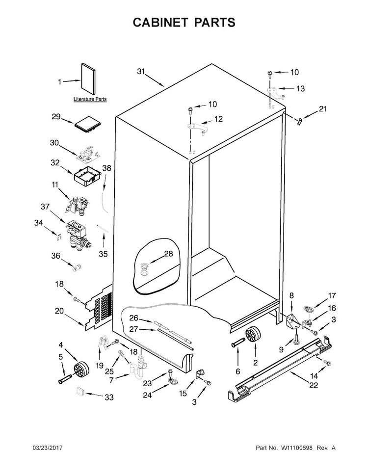 Cabinet Parts Diagram and Parts List for WRS576FIDM02  Whirlpool Refrigerator