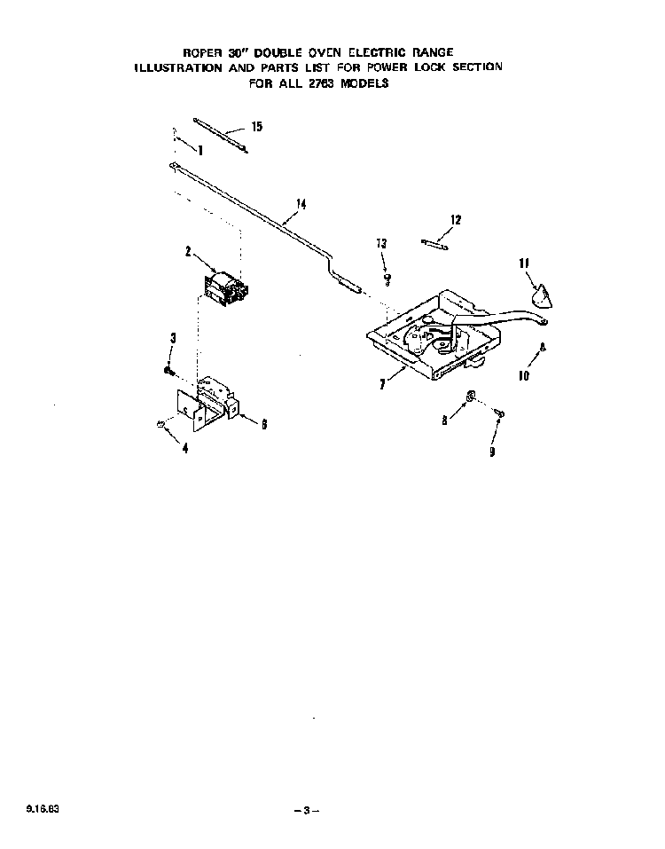 Power Lock Diagram and Parts List for 2763*0A  Roper Range