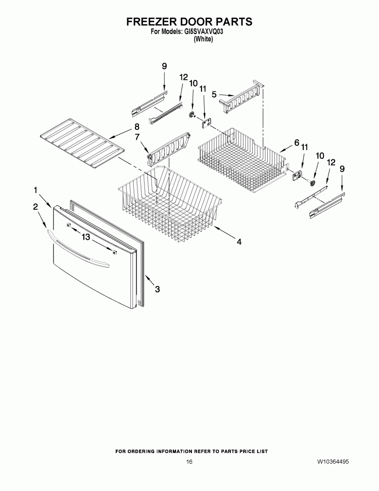 FREEZER DOOR PARTS Diagram and Parts List for GI5SVAXVQ03  Whirlpool Refrigerator